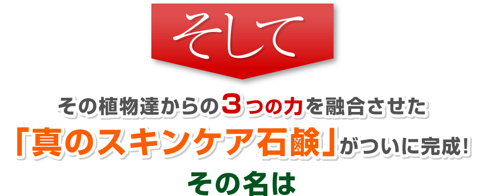 そしてその植物達からの３つの力を融合させた「真のスキンケア石鹸」がついに完成！その名は